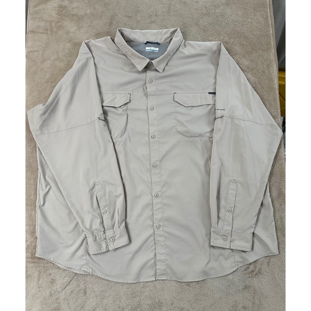Columbia PFG Omni-Shade Fishing Shirts Mens Size 4XL Beige Outdoors Long Sleeve